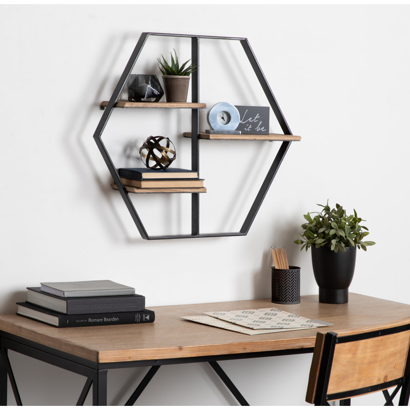 Gracie Oaks Fordbridge 3 Piece Hexagon Oak Solid Wood Wall Shelf