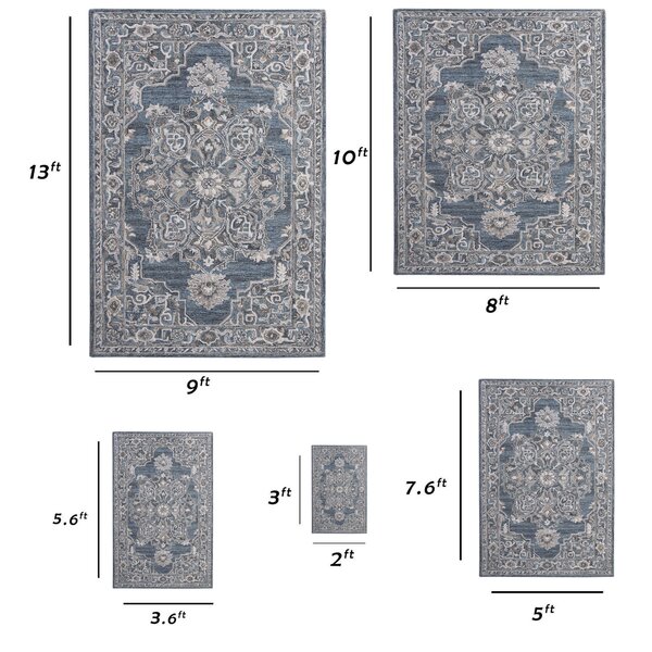 Bungalow Rose Dovenson Oriental Handmade Tufted Area Rug in Blue/Gray ...