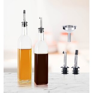 16 oz Glass Cruet w Interchangeable No-Drip Spout and Silicone Basting Brush Olive Oil Bottle Dispenser 