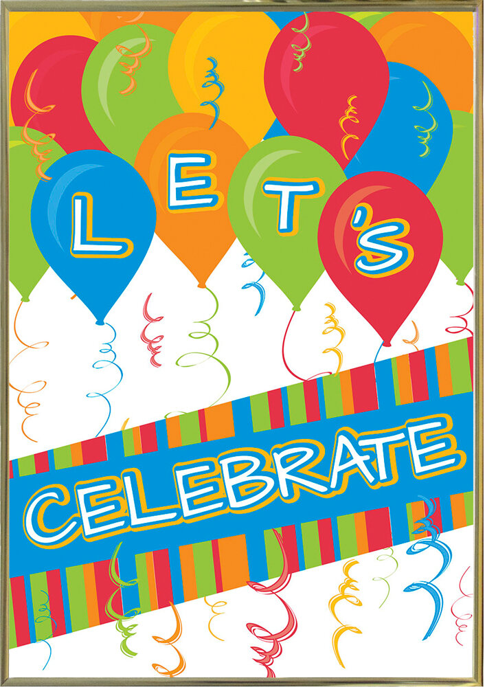 The Party Aisle 'Let's Celebrate' Graphic Art Print | Wayfair