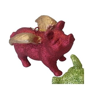 Glittered Flying Pig Ornament (Set of 2)