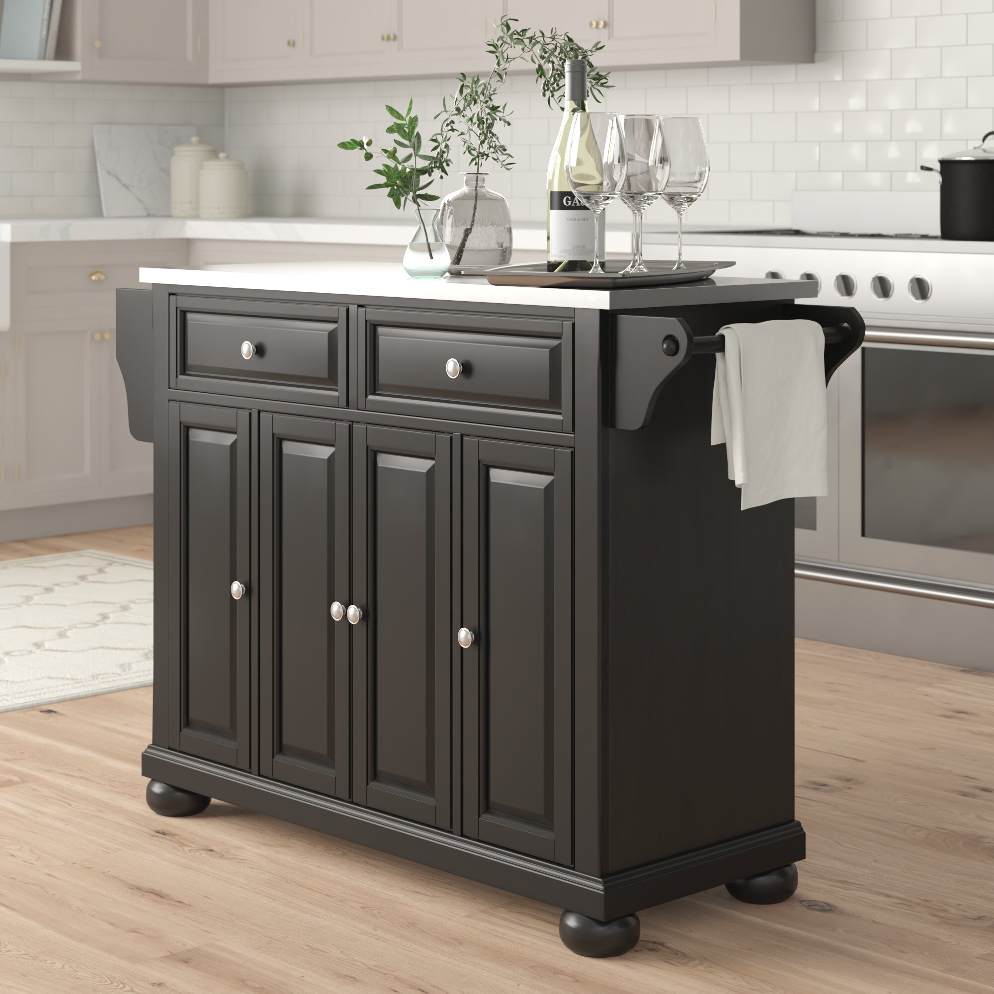 Three Posts Haslingden Kitchen Island With Stainless Steel Top Reviews Wayfair