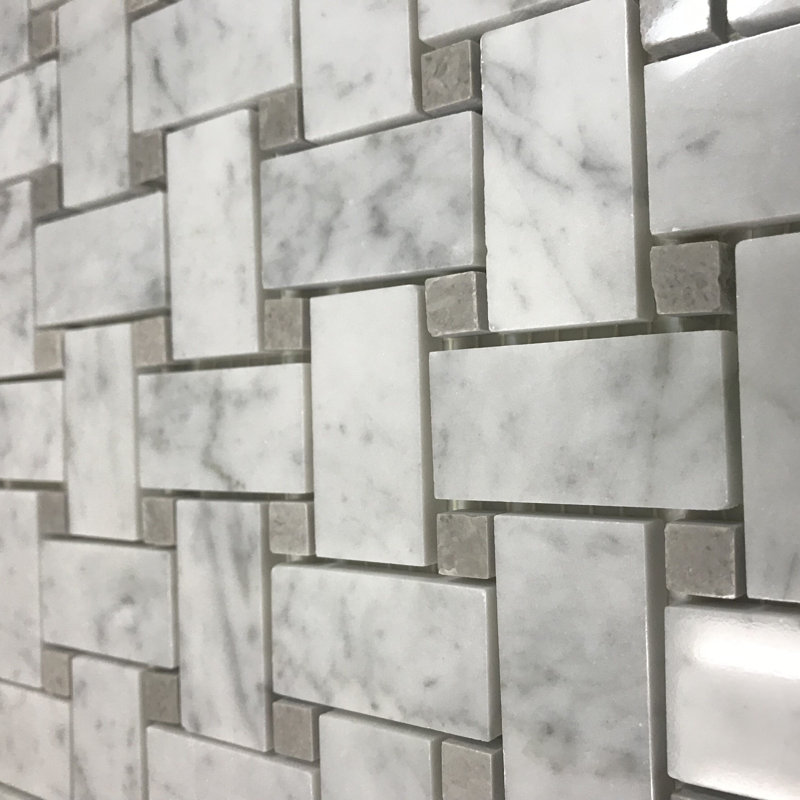 Porpora Carrara Marble Mosaic Backsplash Tile Basketweave With Blue Grey Carrara Marble Dots Wayfair Ca