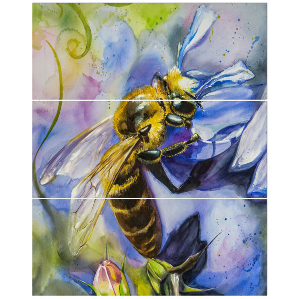 East Urban Home Honey Bee On Lobelia Flower Oil Painting Print