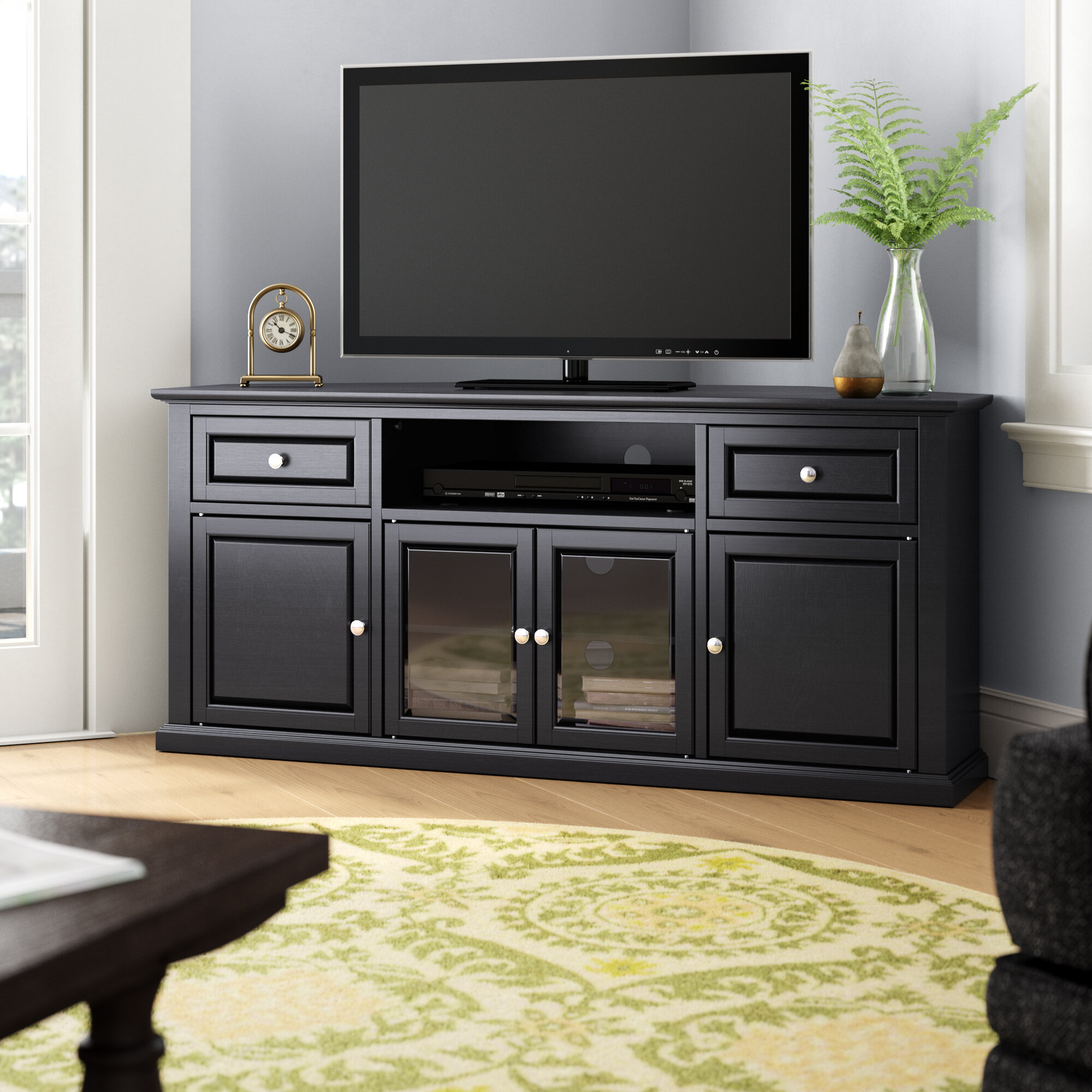 We Furniture 60 Rustic Black Tv Stand For Flat Screen Tvs Up To 65 Entertainment Center Television Stands Entertainment Centers Home Urbytus Com