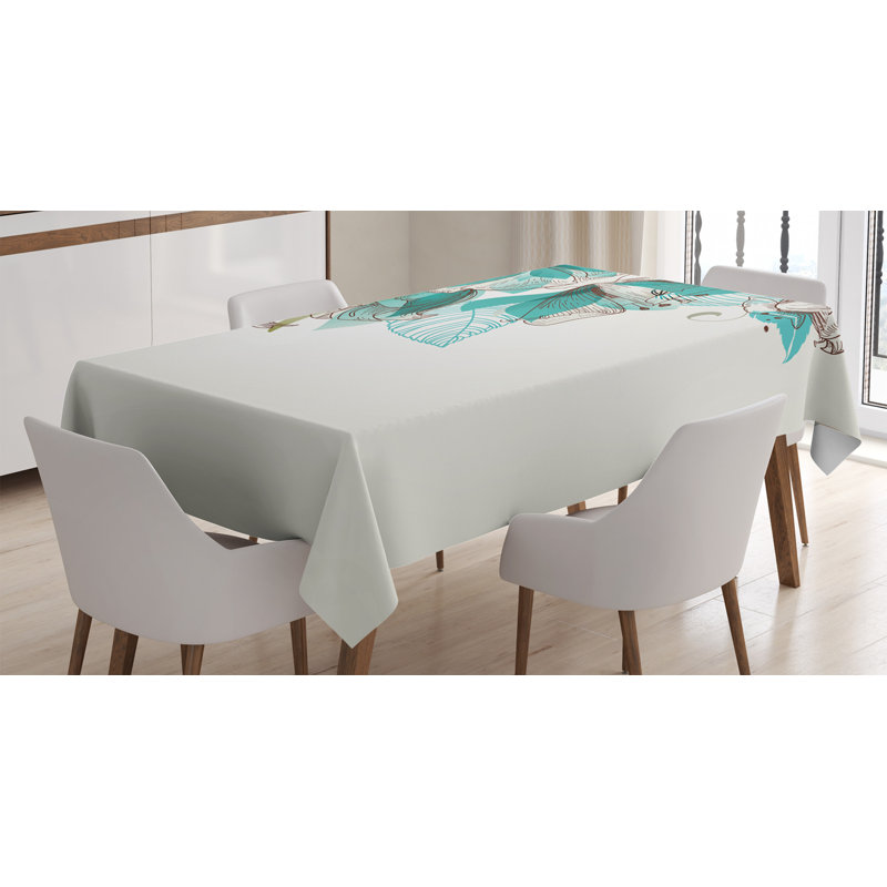 East Urban Home Ambesonne Turquoise Tablecloth Flowers Buds Leaf At The Top Left Corner Season Celebrating Theme Rectangular Table Cover For Dining Room Kitchen Decor 52 X 70 Teal Pale Green