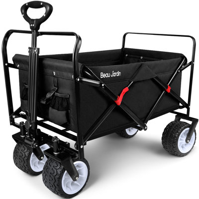 Folding Beach Wagon Cart with Big Wheels, 330 Pound Fordable Capacity Utility Camping Outdoor