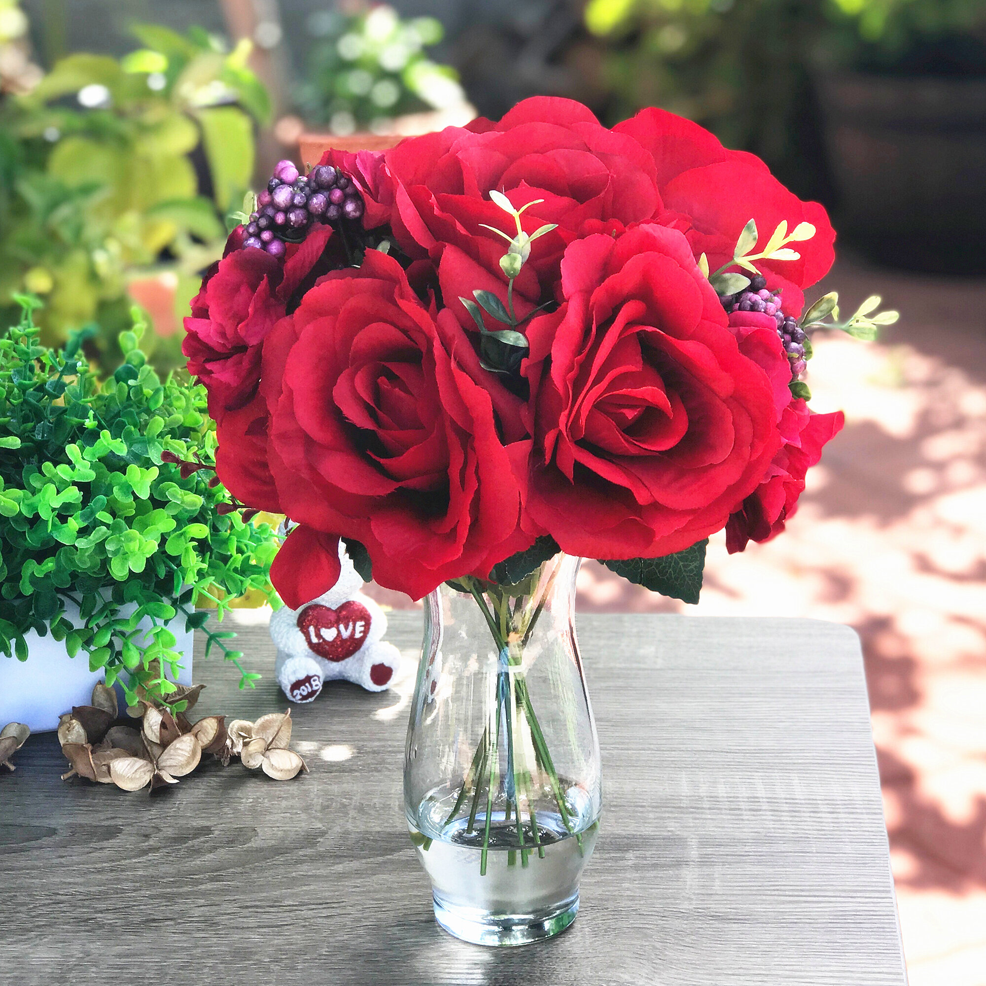 Mercer41 Rose and Hydrangea Silk Mixed Floral Arrangement in Vase ...