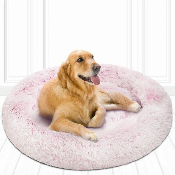 Swirl Plush Donut Dog Beds Cozy Bolster Sides Skid Resistant Choose Color & Size 