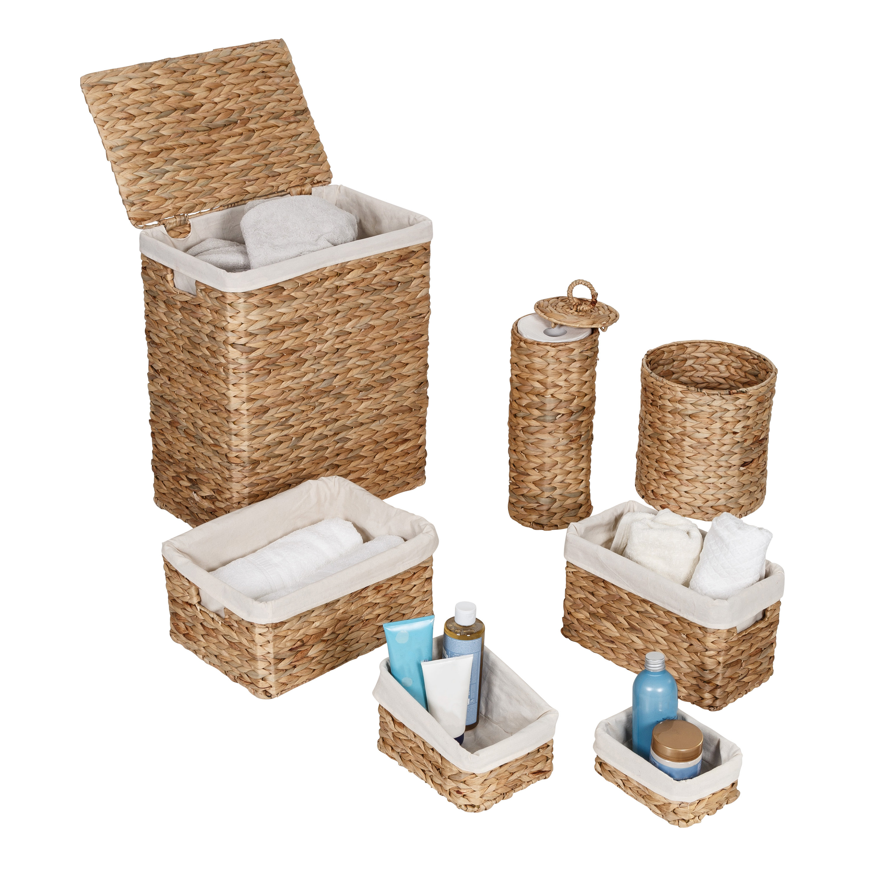 Bayou Breeze 7-Piece Water Hyacinth Woven Bathroom Storage Basket Set ...