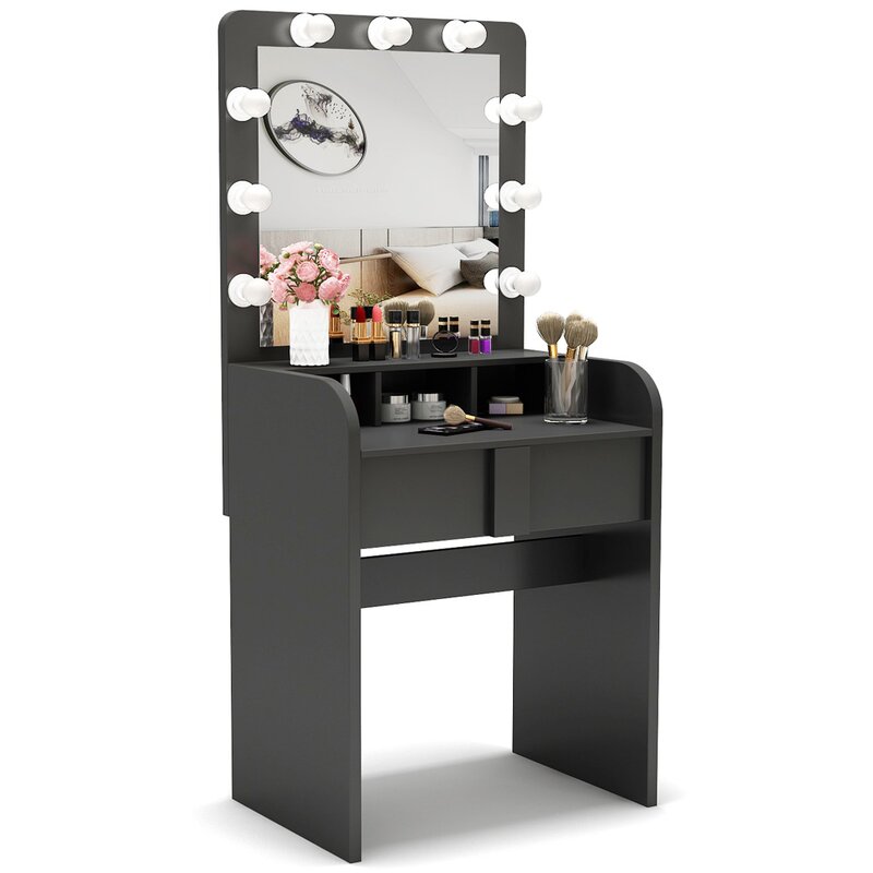 Latitude Run® Makeup Vanity With Lighted Mirror, Vanity Table Set With ...
