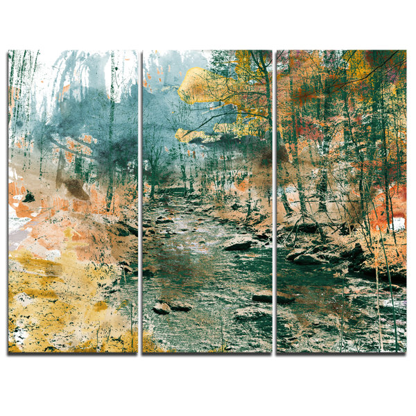 Designart Rocky River 3 Piece Painting Print On Wrapped Canvas
