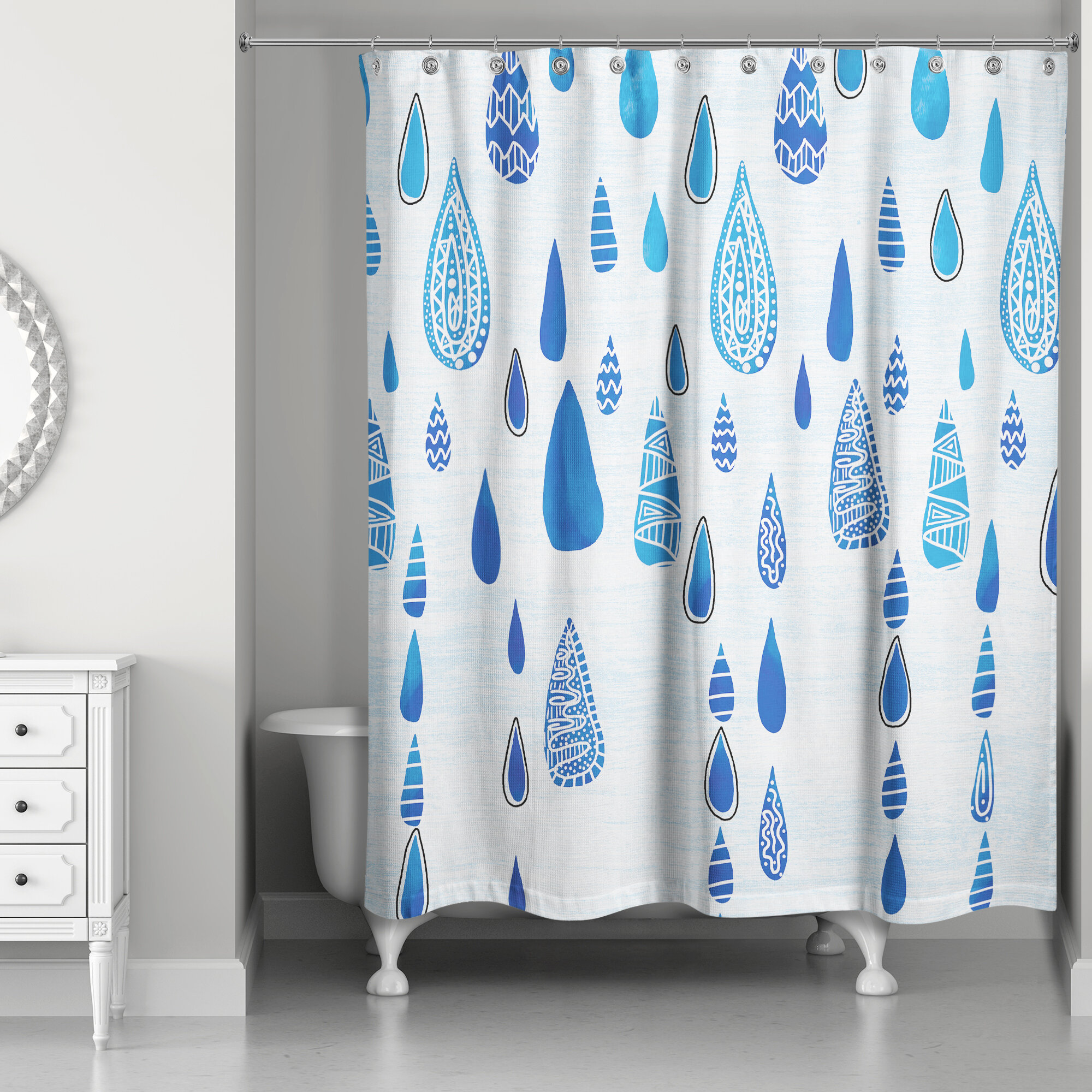 Colorful Shower Curtain Abstract Raindrops Print for Bathroom 