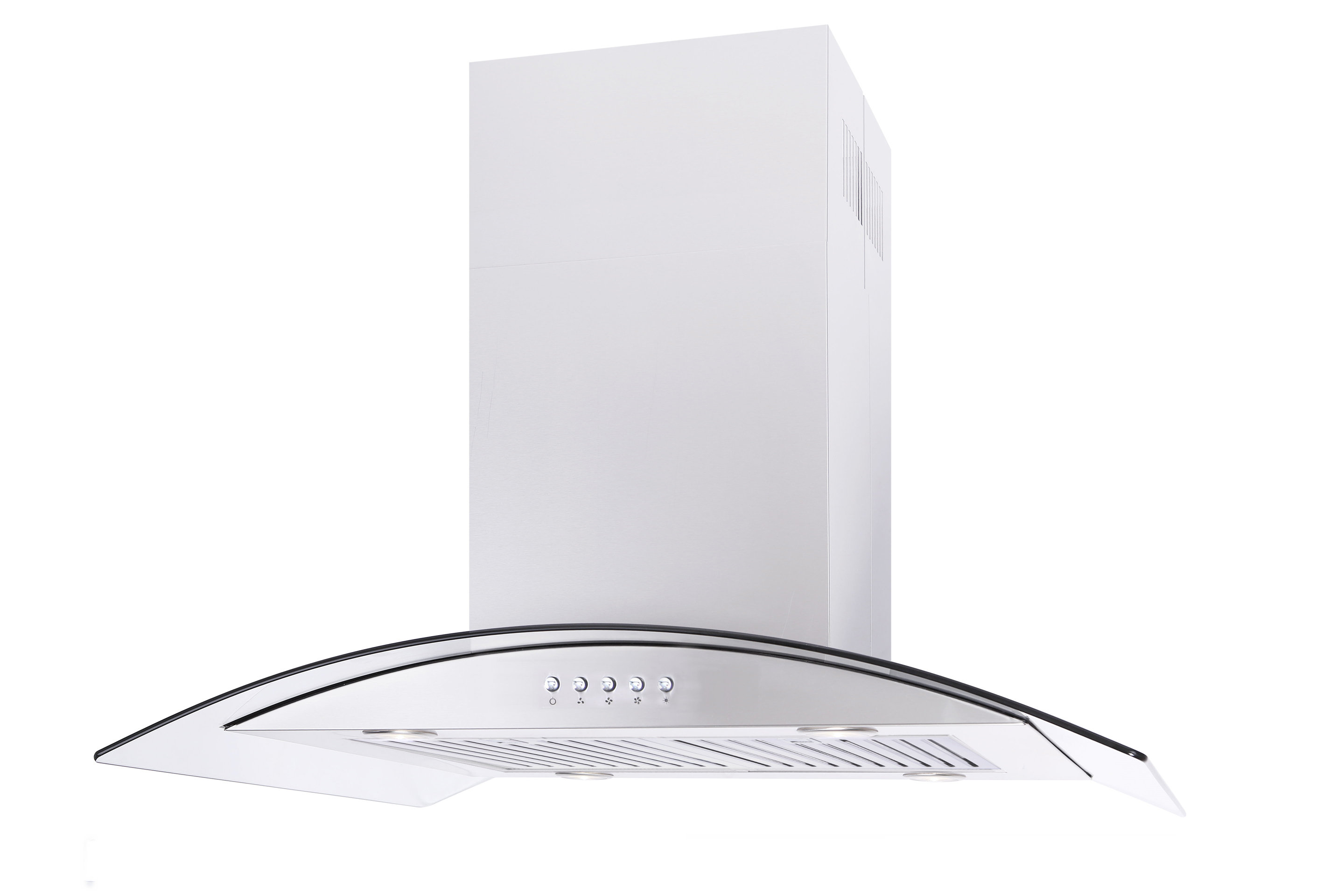 Windster 36 Inches 600 Cubic Feet Per Minute CFM Island Range Hood in Silver with Baffle Filter