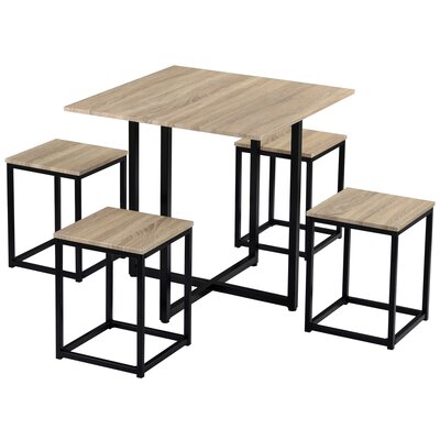 Gonne 5 - Piece Dining Set Ebern Designs Table Top Color: Oak, Table Base Color: Black, Chair Color: Oak/Black