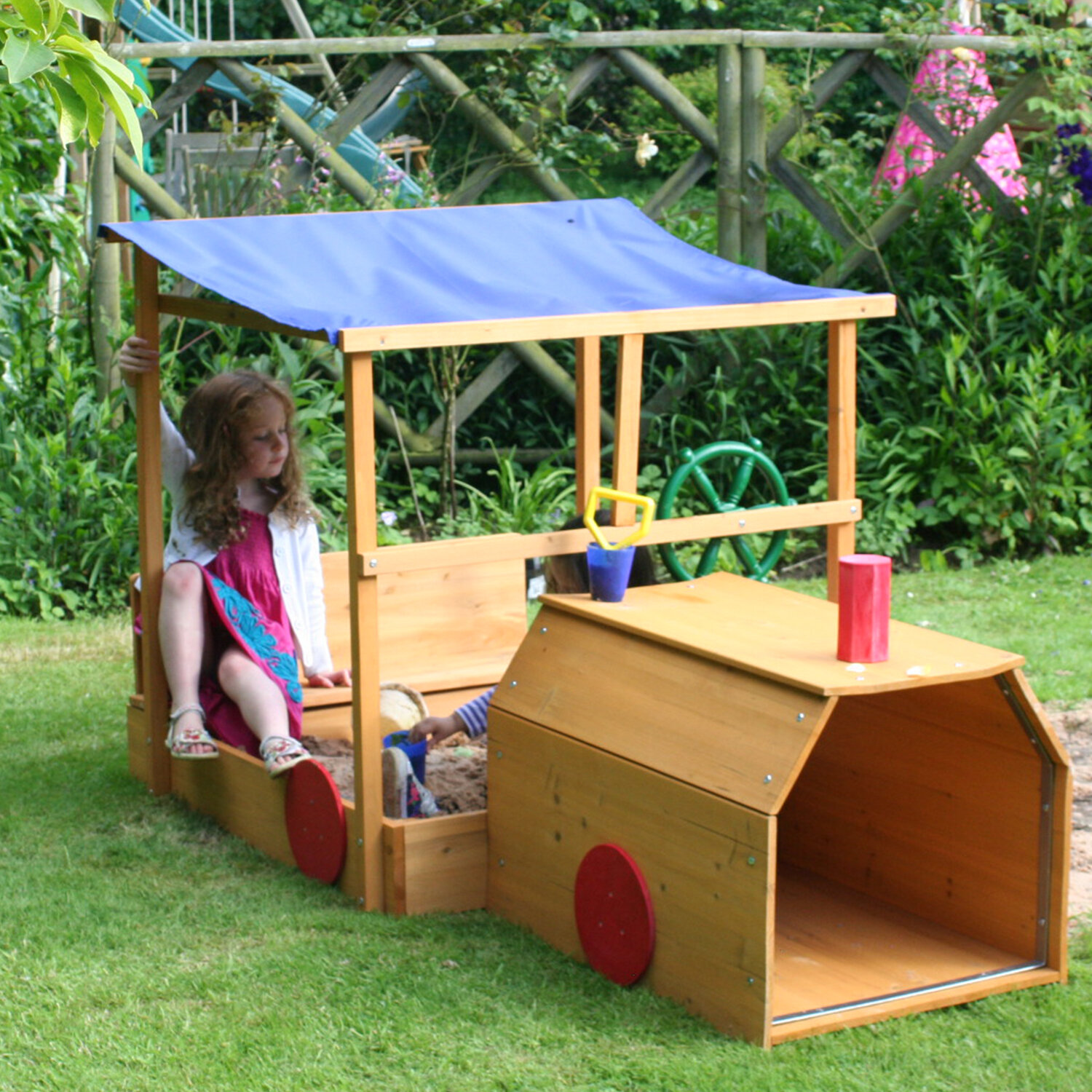 wooden train sandpit