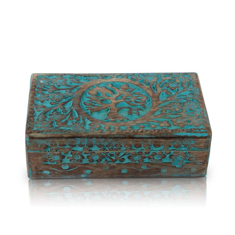 Wooden Hand Carved Trinket Jewelry Box Organizer Keepsake Storage Chest Boxes 