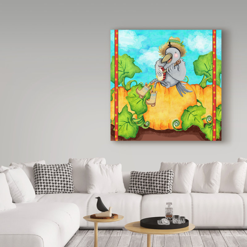 Trademark Art Farmer Crow Pumpkin Patch Acrylic Painting Print