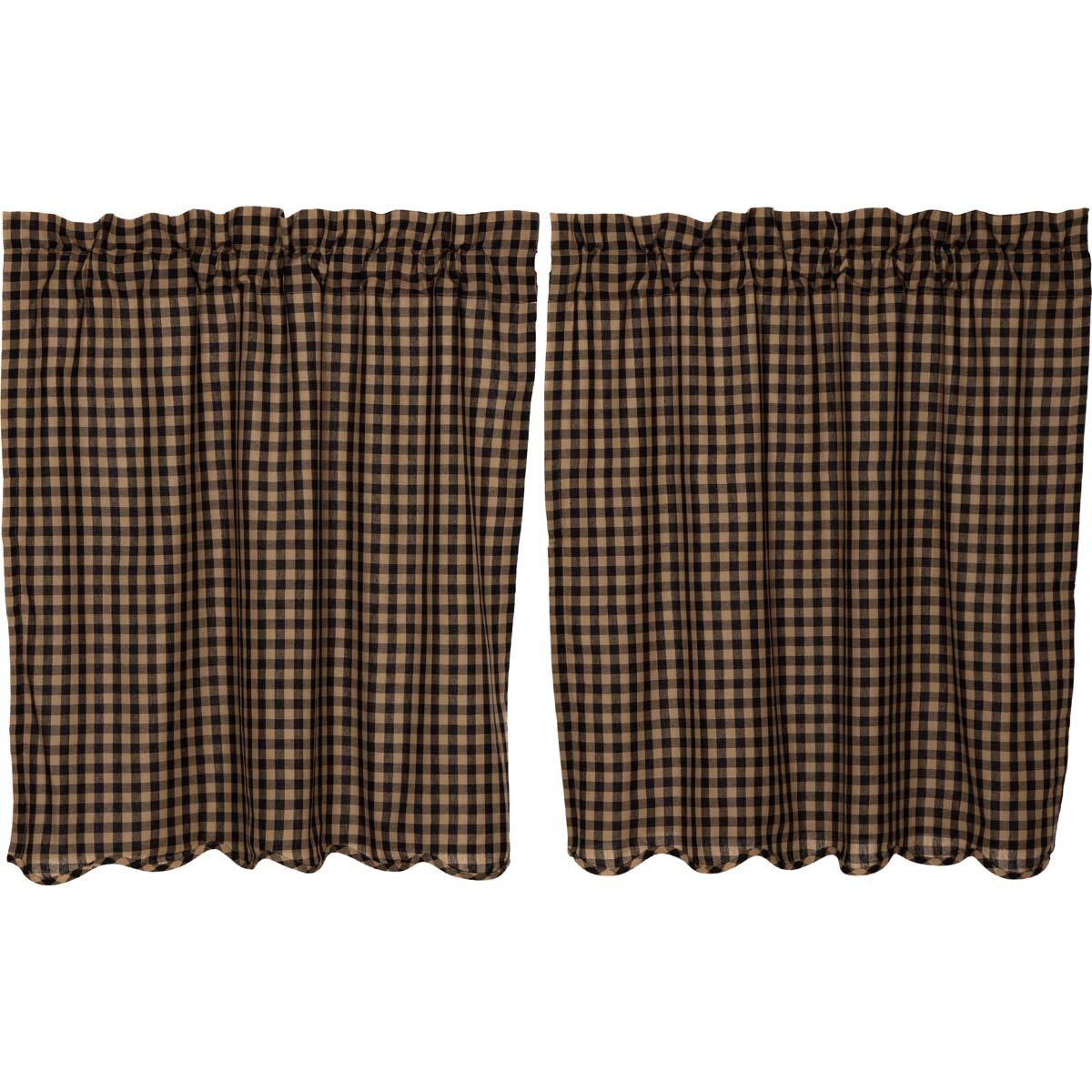 August Grove® Addie Checkered Cotton Scalloped 72'' Cafe Curtain in ...