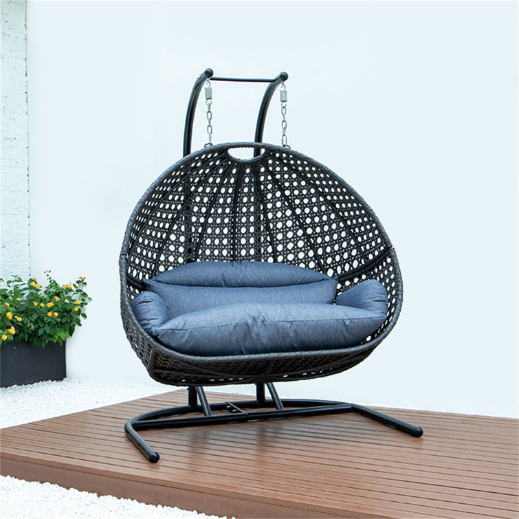images Double Hanging Egg Chair With Stand flynn wicker hanging egg double swing chair with stand