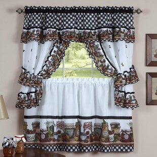 Coffee cups Brown Pale Green Country Farm kitchen fabric curtain topper Valance