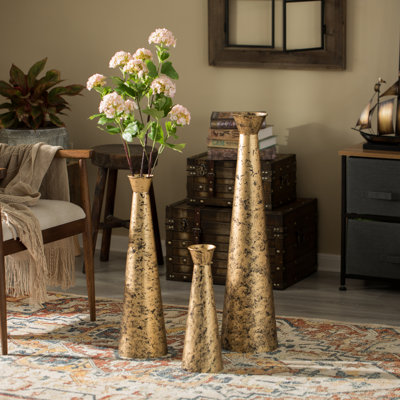 Brushed Paint Unique Straight Vase Design Metal Decorative Floor Vase, Flower Holder