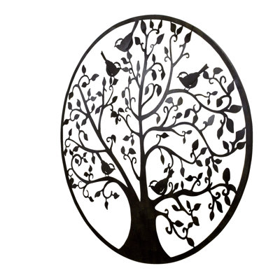 Round Metal Tree Branches and Birds Wall Décor
