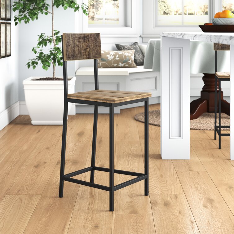 Set of 4 Vintage Style Metal Stools Counter Height w Wooden Seat Bar Pub Dining 