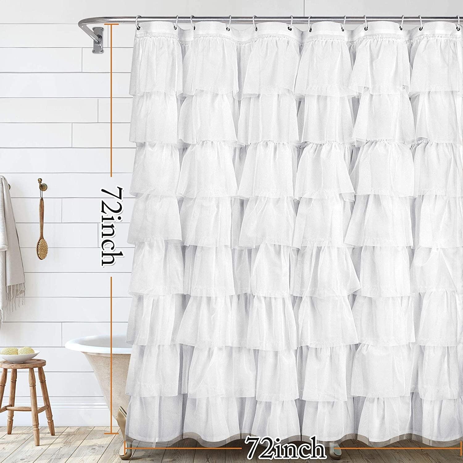 Latitude Run White Ruffle Shower Curtain Farmhouse Shower Curtains For Bathroom Wayfair