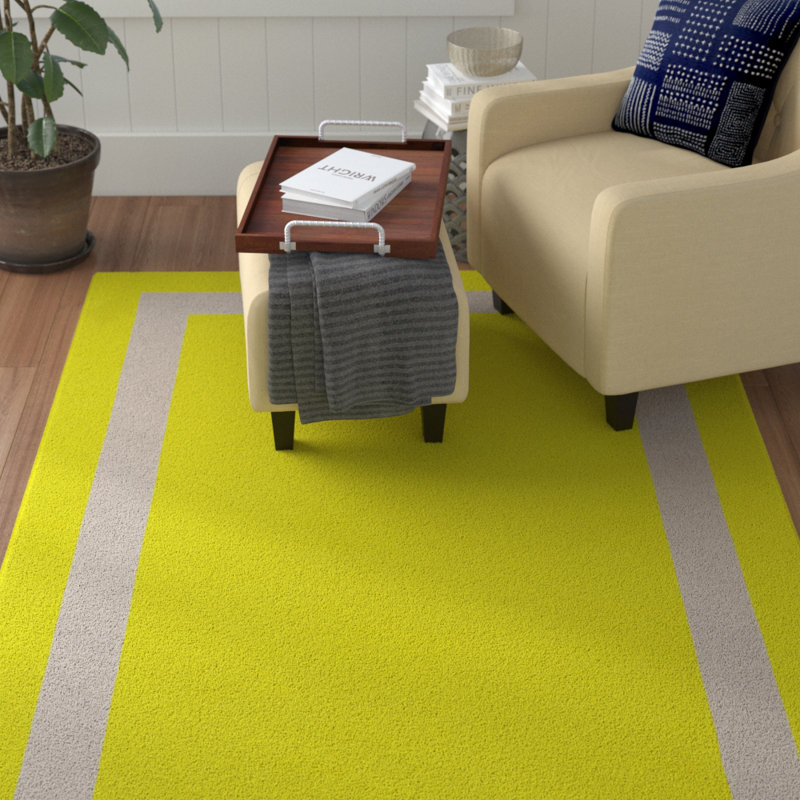 Red Barrel Studio Labanara Border Hand Tufted Wool Yellow Silver Area Rug Wayfair