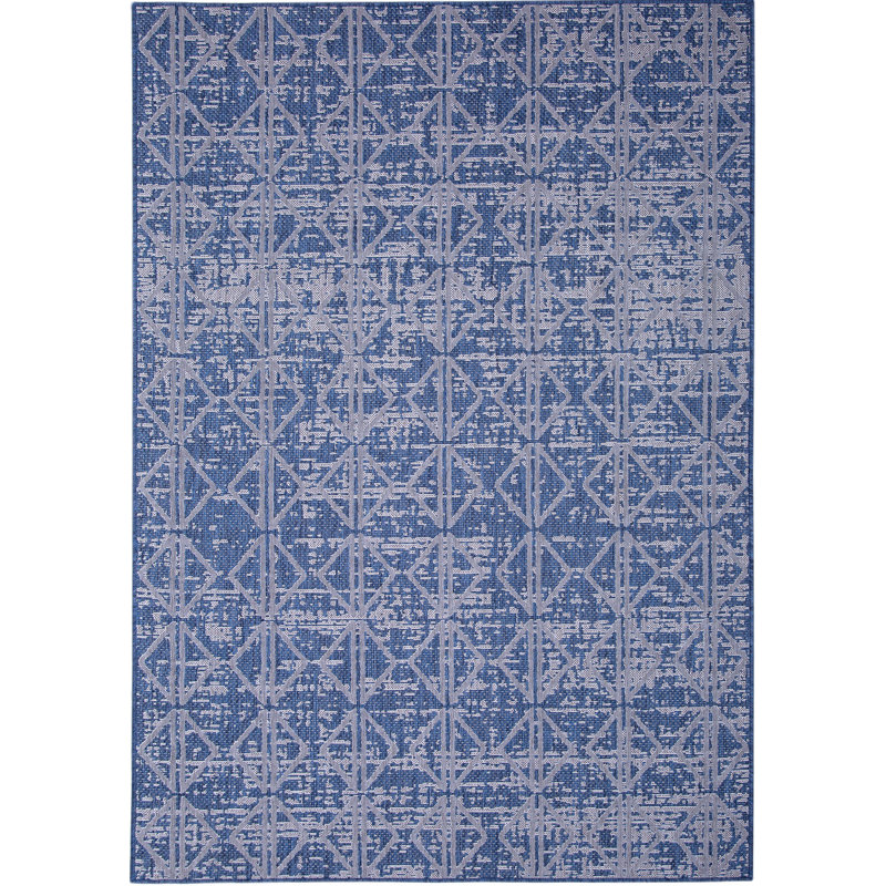 17 Stories Edgefield Geometric Indoor / Outdoor Area Rug in Blue | Wayfair