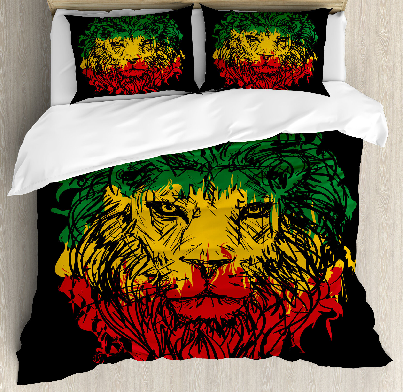 Ambesonne Rasta Ethiopian Flag On Grunge Sketchy Lion Head With