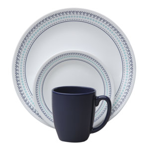 Livingwareu0099 Folk Stitch 16 Piece Dinnerware Set, Service for 4