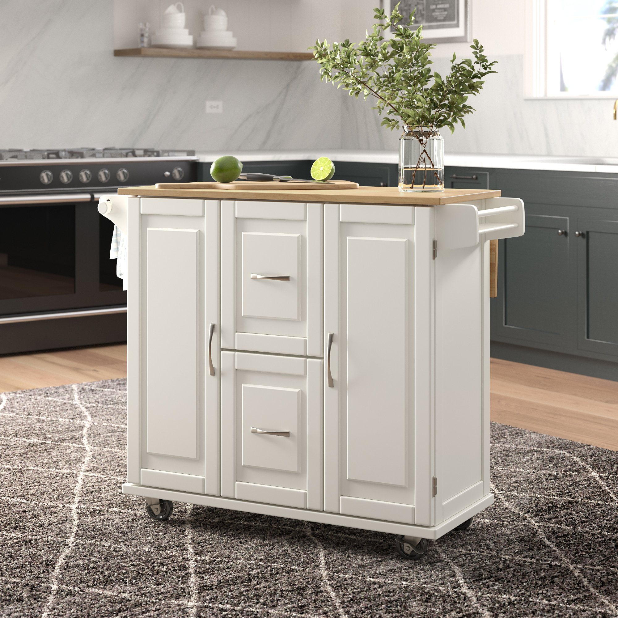 Lark Manor Aftonshire 44.5'' Wide Rolling Kitchen Island with Solid ...