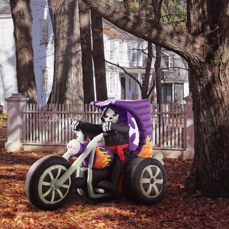 The Holiday Aisle Halloween Inflatable Skeleton On Motorcycle