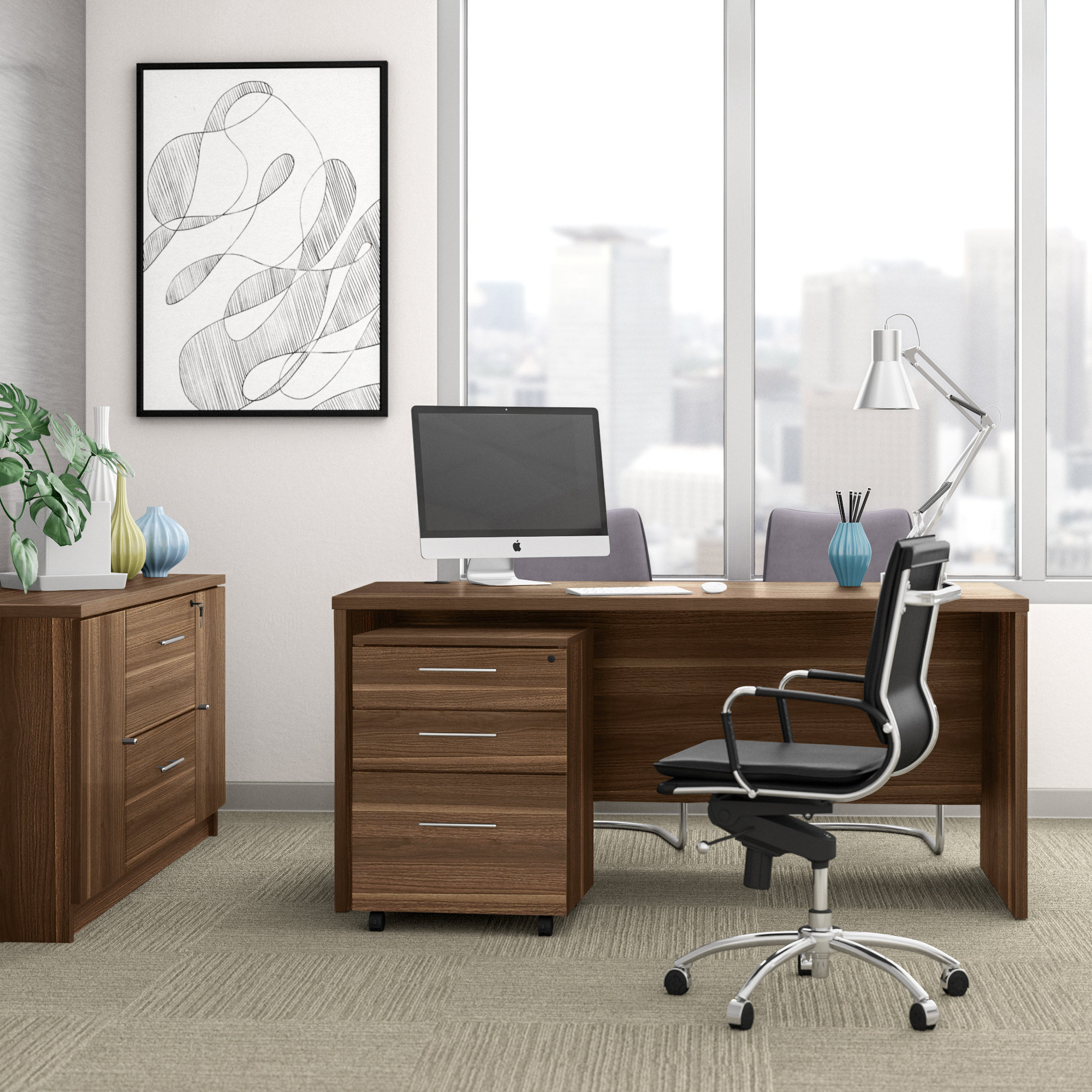 Upper Square Marta 3 Piece Rectangular Executive Desk Office Set Wayfair