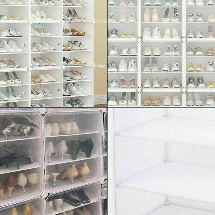 Translucent Shoes,Accessories 1x10 Cubes 47x37x180/19x15x71In SIMPDIY Portable Shoe Rack Storage Organizer Shoe Box Storage System with Doors