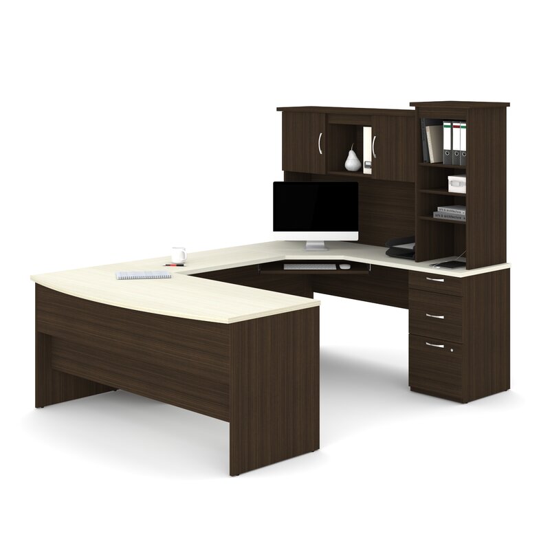 Latitude Run Arnaldo U Shaped Desk Computer Desk With Hutch Wayfair