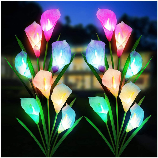 set of 2 Solar Clear Rose Flower Garden Color Change Light 