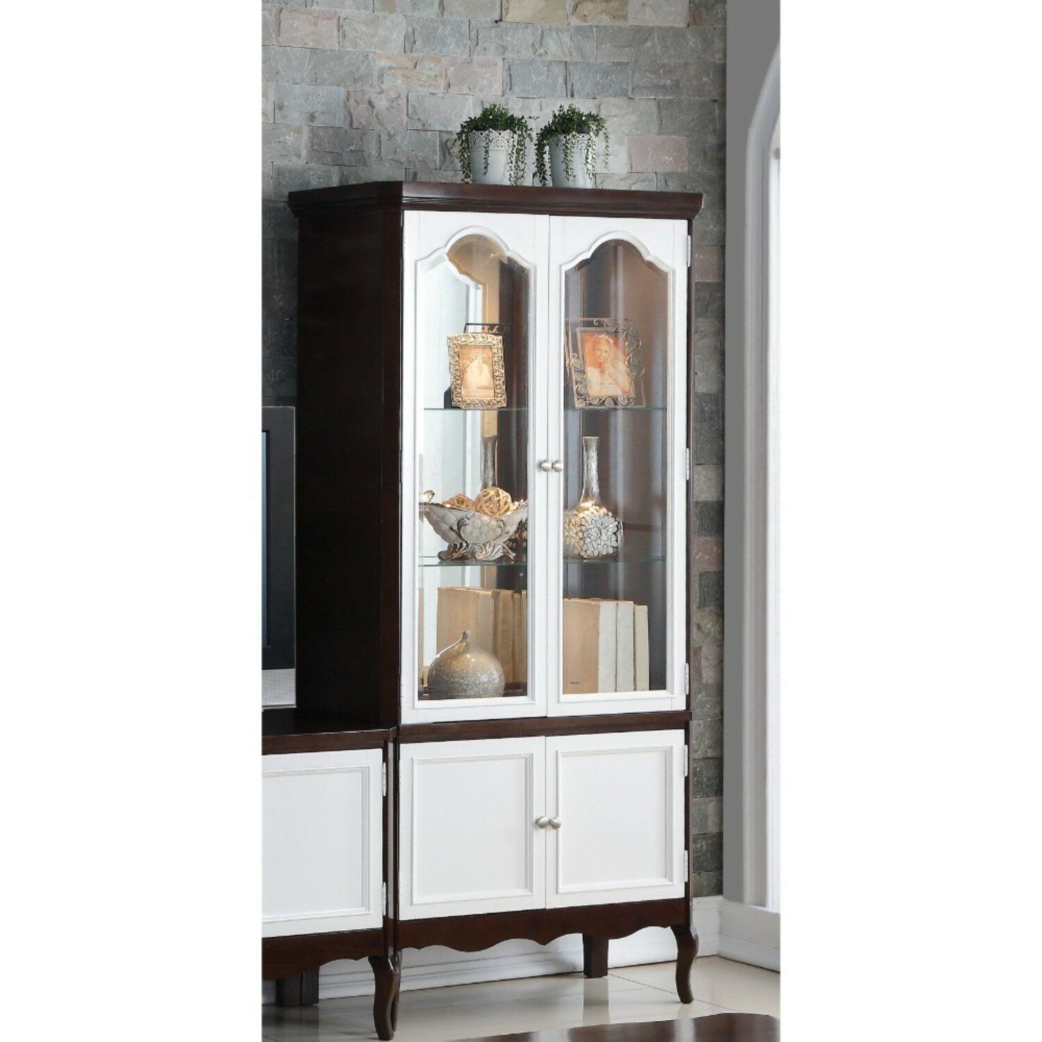 Alcott Hill Conley Double Glass Door Wooden Curio Cabinet Wayfair