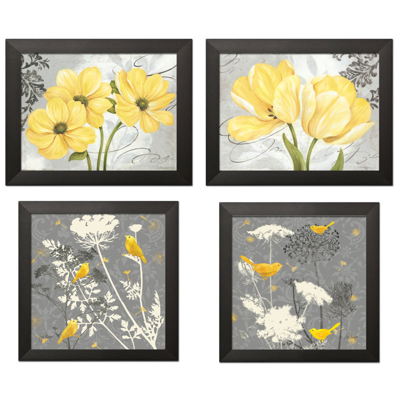 Latitude Run Beautiful Floral And Botanical By Pamela Gladding And Jill Meyer 4 Piece Graphic Art Set On Canvas In Yellow And Gray Reviews Wayfair
