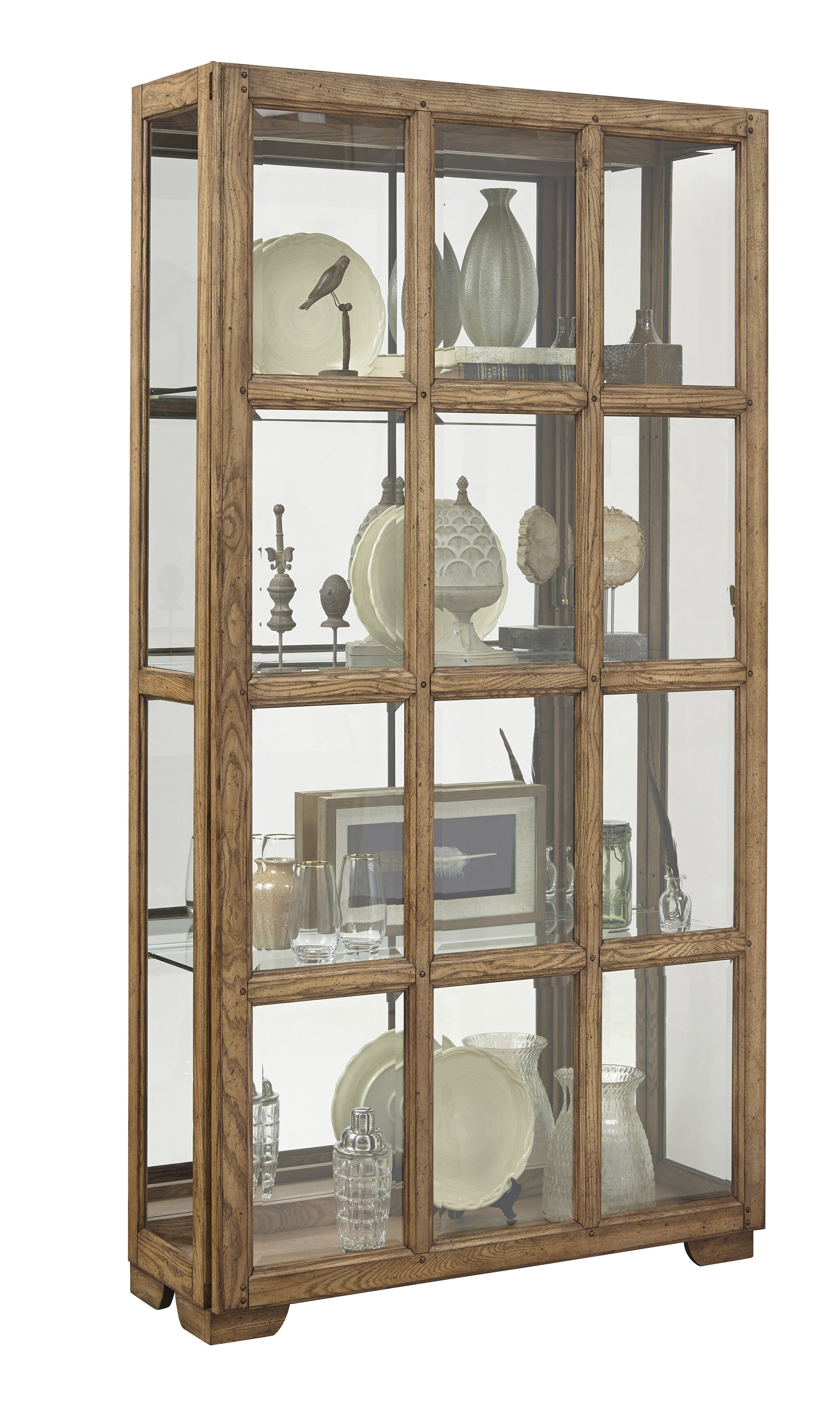 Rosecliff Heights Clyde Windowpane Sliding Door Lighted Curio