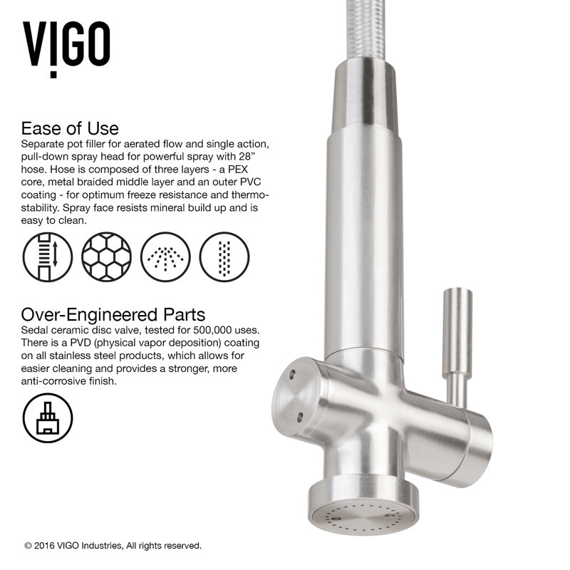 Vigo Dresden Pull Down Single Handle Kitchen Faucet With Optional