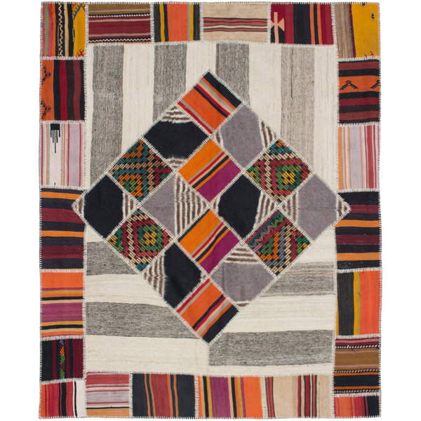Bloomsbury Market One Of A Kind Drumheller Hand Knotted Gray Orange Black 6 11 X 8 4 Wool Area Rug Wayfair