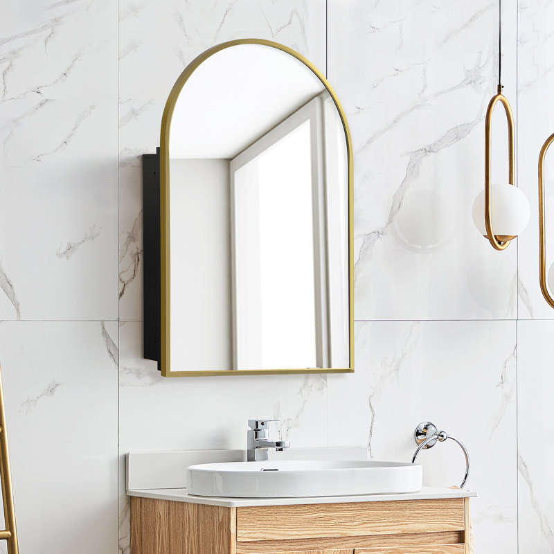 Hogsett Surface-mounted/Recessed Arch Bathroom Medicine Cabinet with Mirror with Adjustable Shelf Finish: Gold
