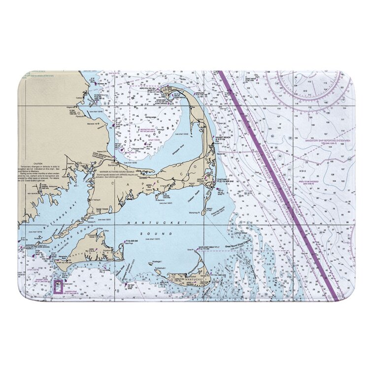 Cape Cod Bay Nautical Chart Breakwater Bay Nautical Chart Cape Cod, Martha's Vineyard, Nantucket, Ma  Rectangle Memory Foam Non-Slip Bath Rug | Wayfair