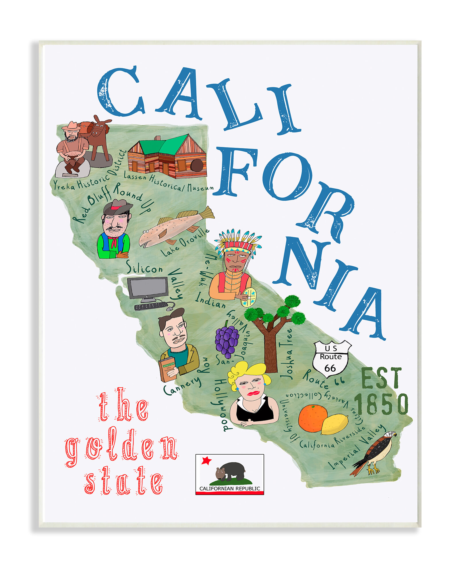 Ebern Designs Elleen California The Golden State Illustrated Map