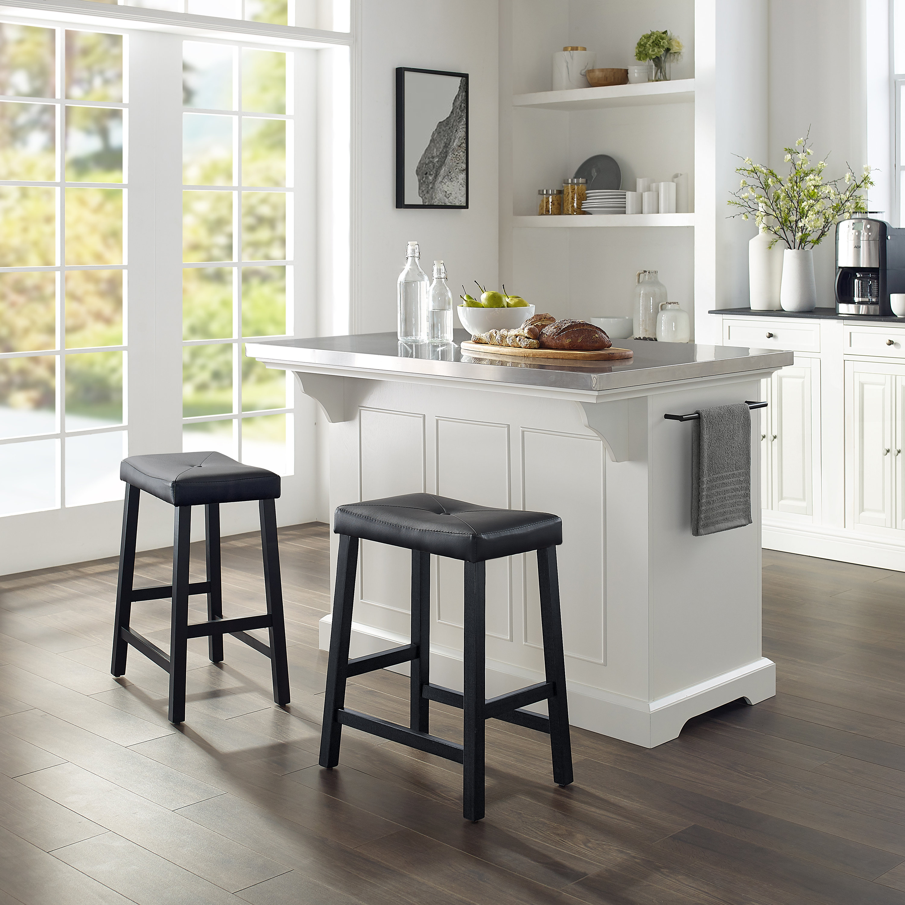 stainless steel kitchen island with seating