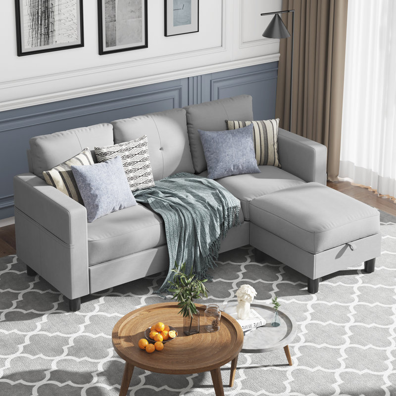 (Incomplete, 1 box only) Degnan 76.4'' Upholstered Sofa Chaise Upholstery Color: Light Gray
