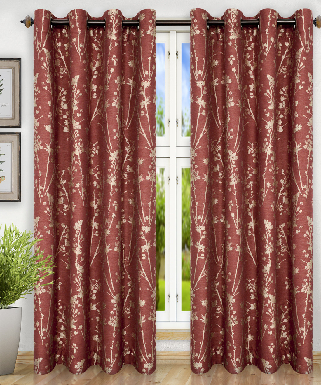 Winston Porter Mahtomedi Nature Floral Semi Sheer Grommet Single